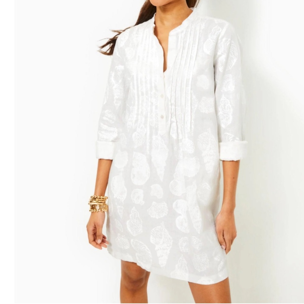 NWT Lilly Pulitzer Rhoda Long Sleeve White 🐚  Linen Dress SIZE 4